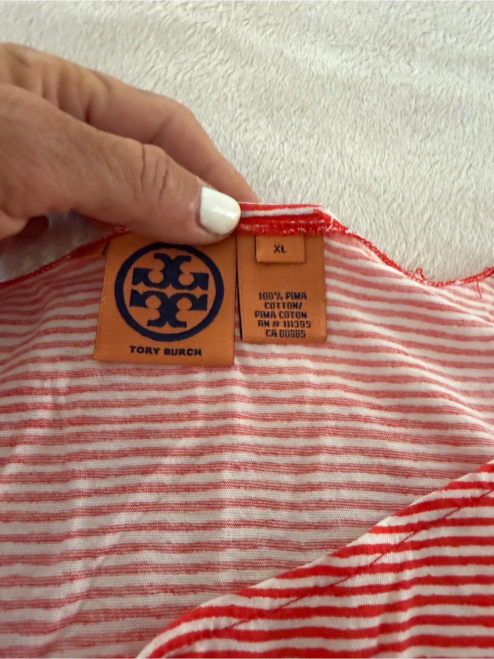 Tory Burch Orange & White Striped Sleeveless Tank Top xl